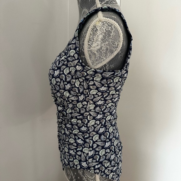 NWOT Island Pearls Women’s 12 Blue Seashell One Piece Ruched Front Bathing Suit. - Picture 15 of 16